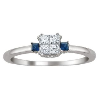 CT. T.D.W. Princess cut Diamond and Sapphire Ring in 14K White