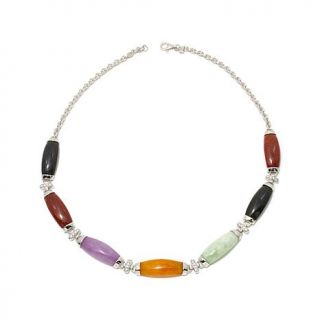 Jade of Yesteryear Colors of Jade and CZ Sterling Silver 18" Station Necklace   7692921