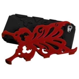Insten Titanium Red/Black Butterflykiss Hybrid Rugged Hard Shockproof Phone Case for Apple iPhone SE / 5S / 5