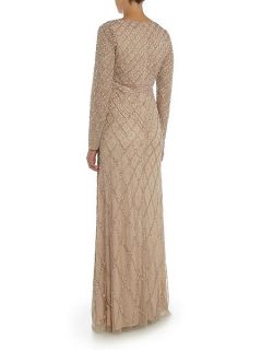 Adrianna Papell Long sleeved beaded gown Cassis