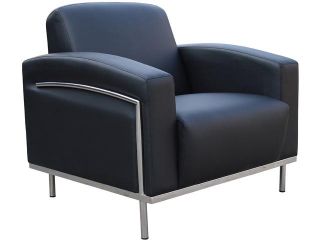 Boss Office Supplies BR99001 BK Black CaressoftPlus™ Lounge Chair W/Chrome Frame